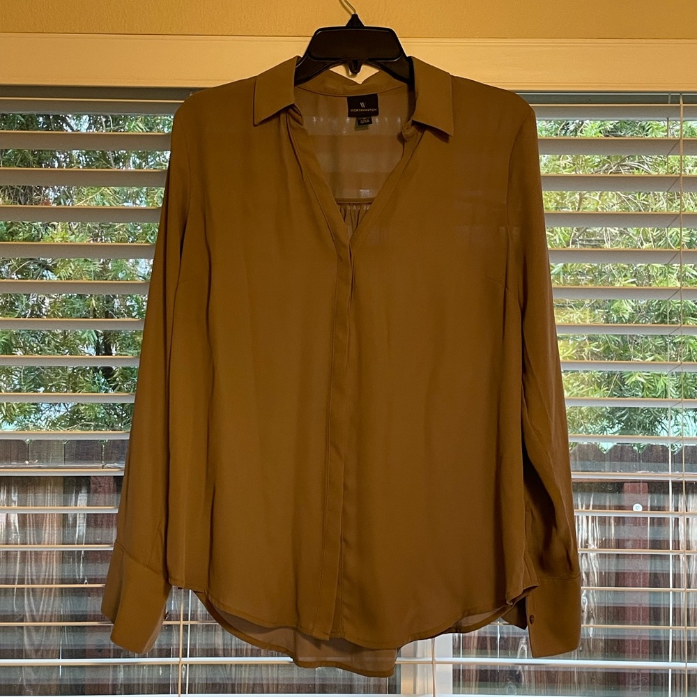 Worthington Button Up Brown Blouse